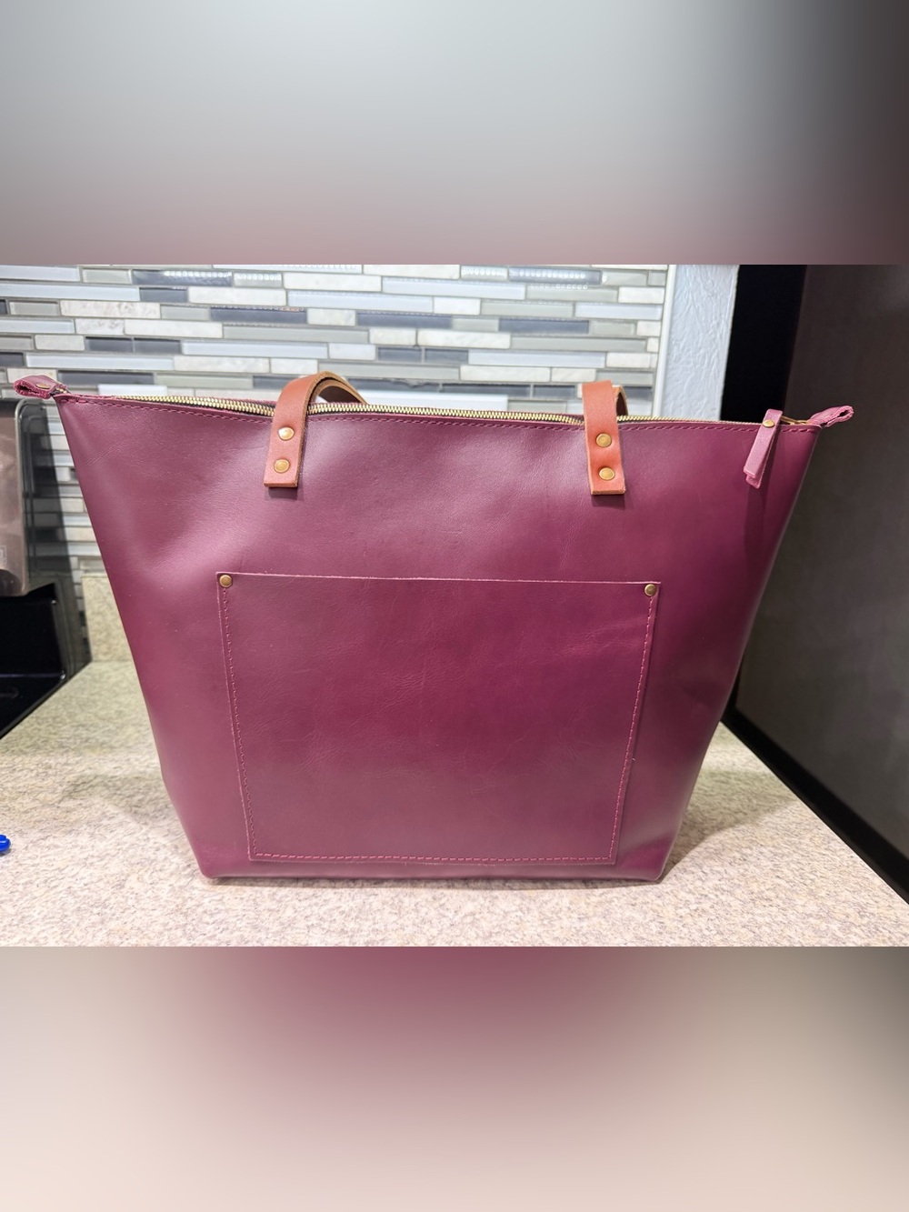 Portland Leather Lollipop Large zip Tote with Tan Handles
